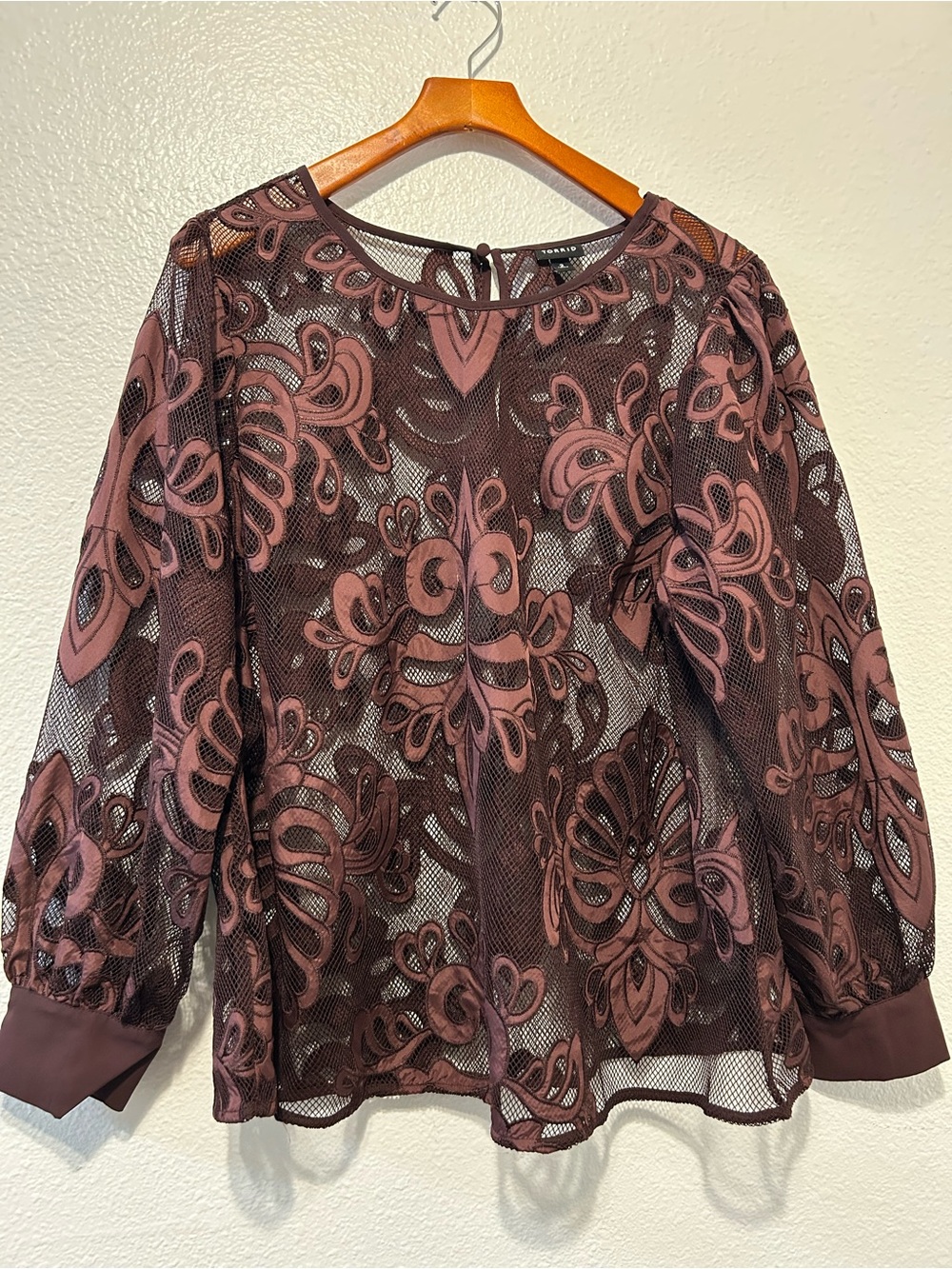 torrid Mauve Lace Overlay Mesh Blouse